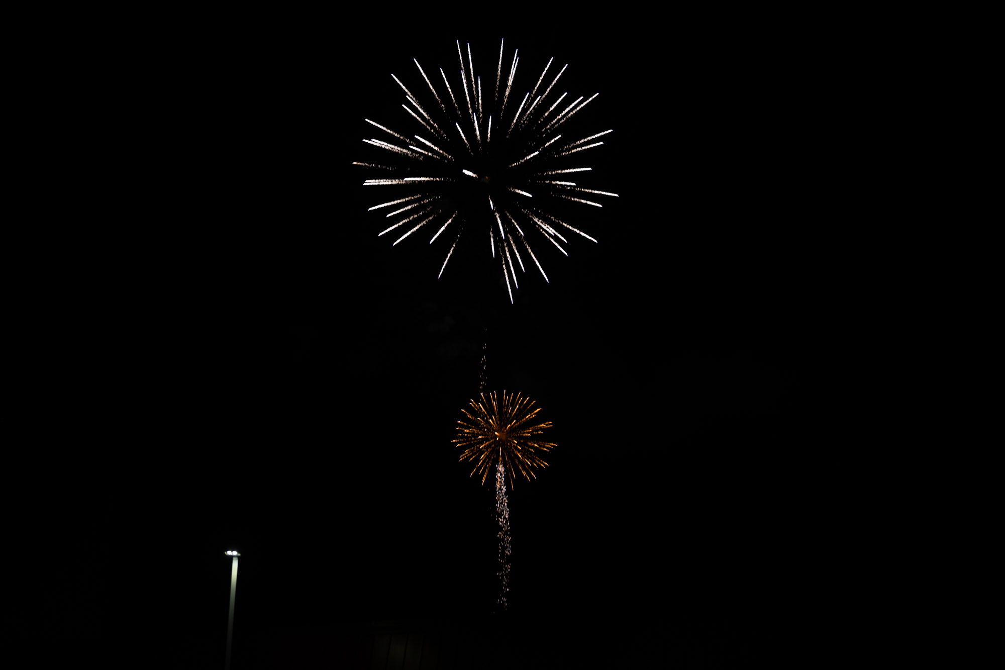 Fireworks going off in a dark sky