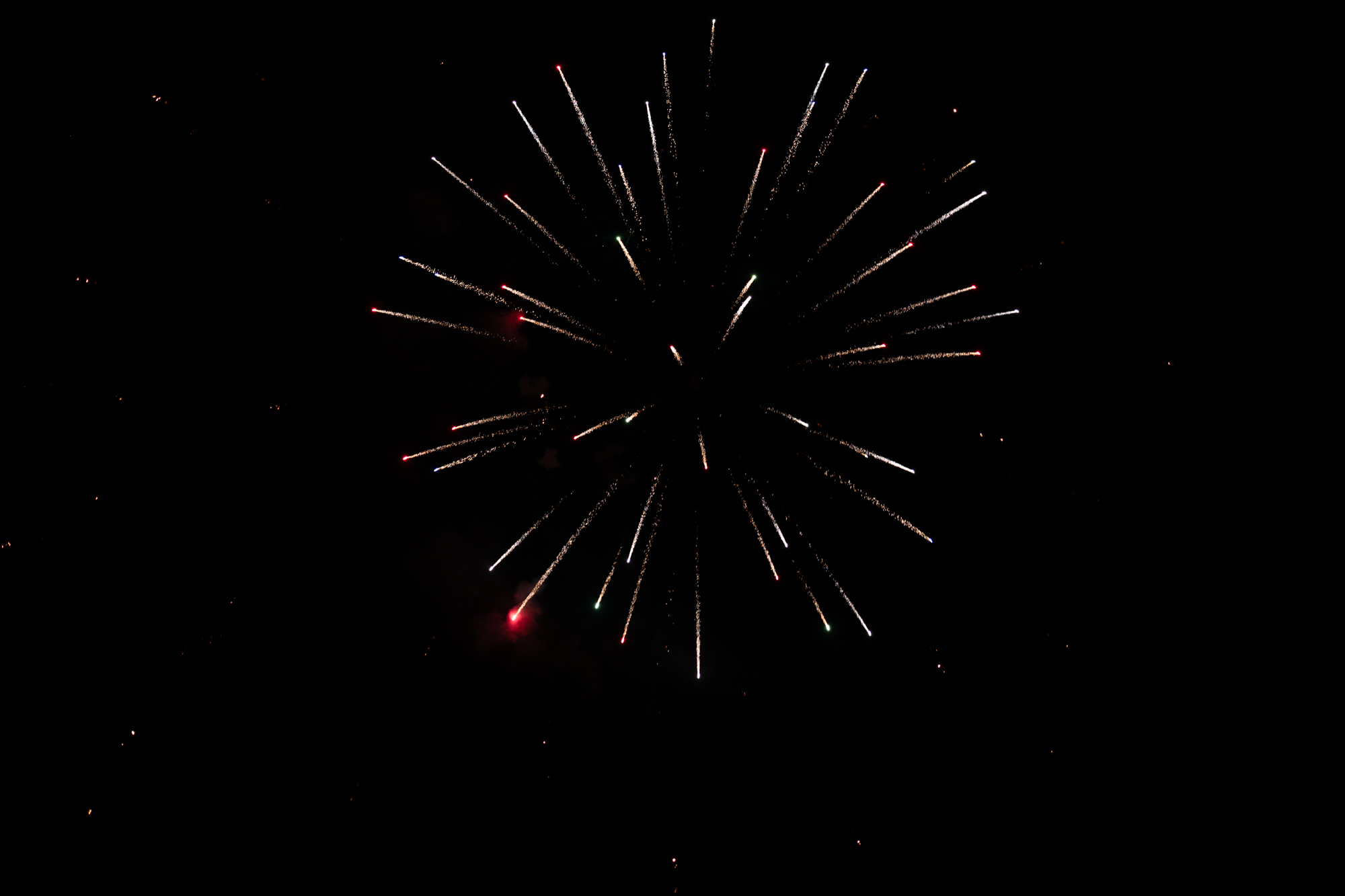 Fireworks going off in a dark sky