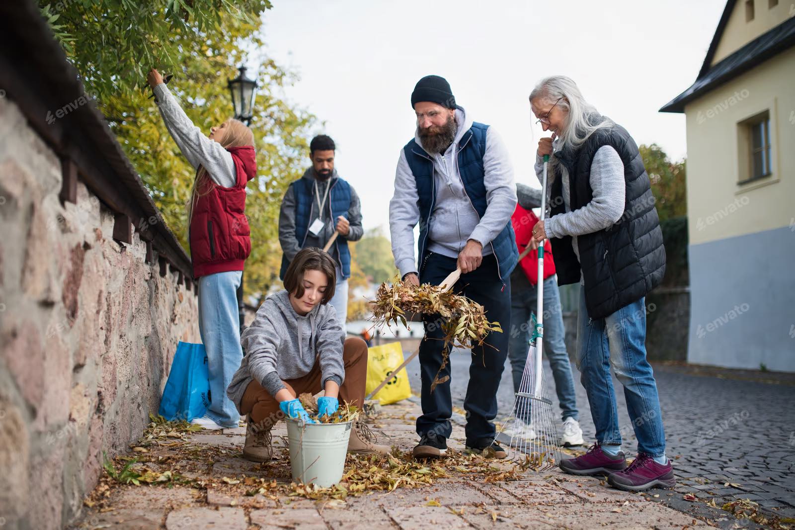 Local community members picking up trash