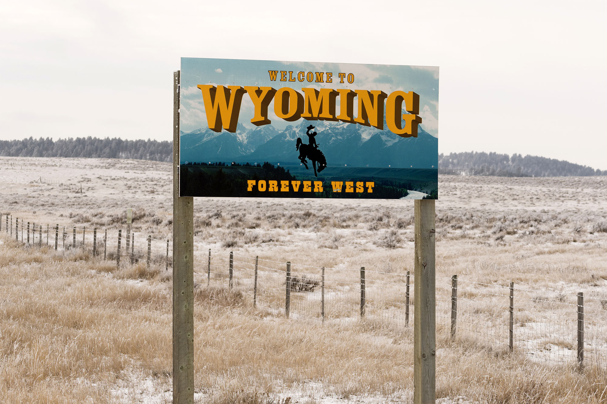 Sign that says Welcome to Wyoming Forever West