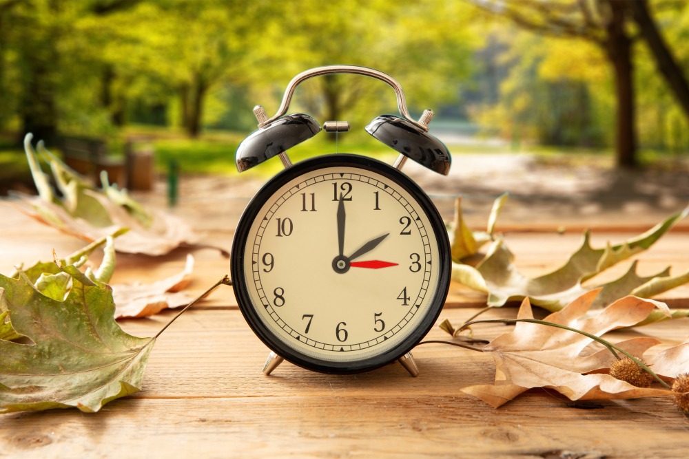 Analog clock with a nature background