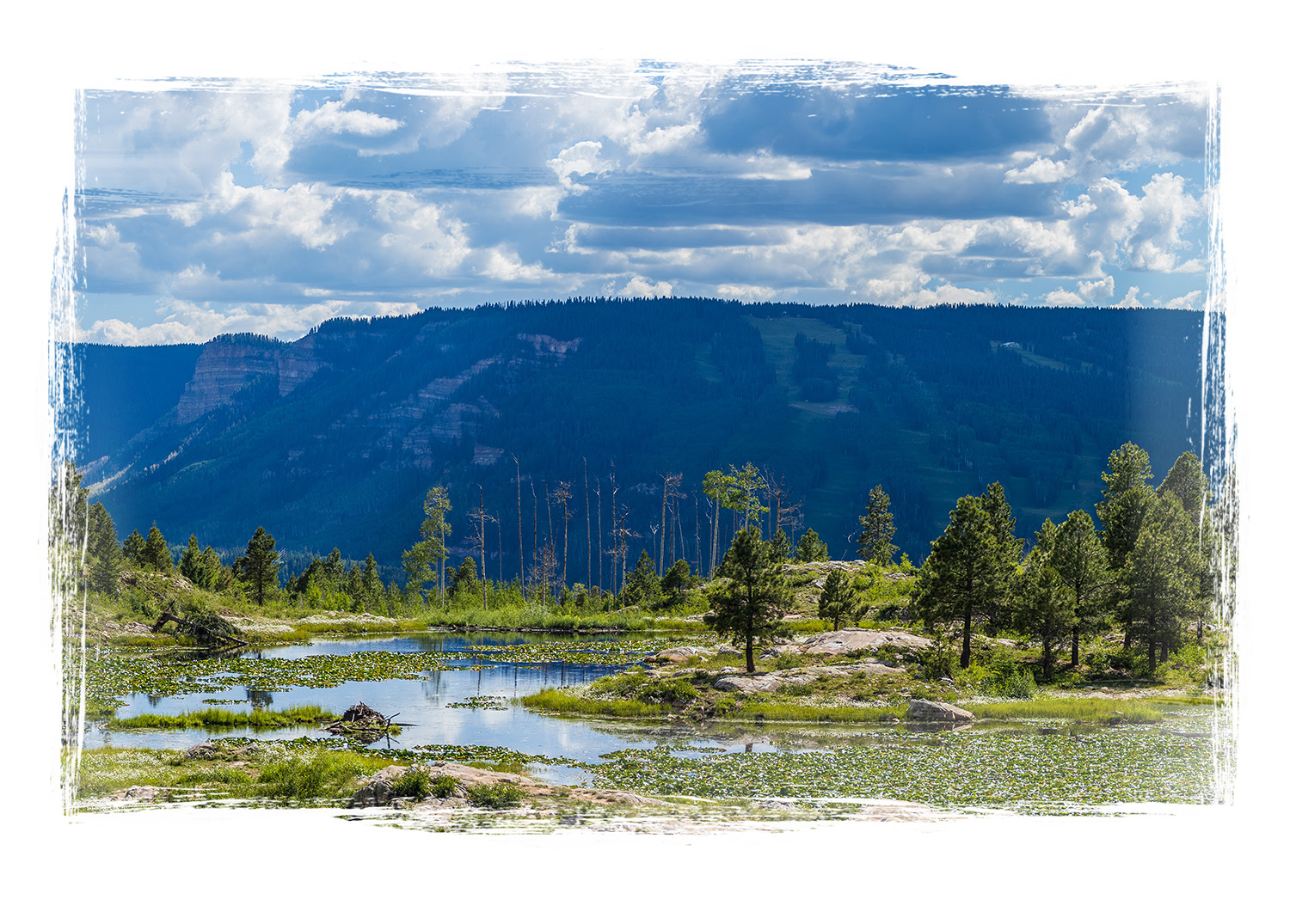 Landscape shot of Sky, Mountain and Pond